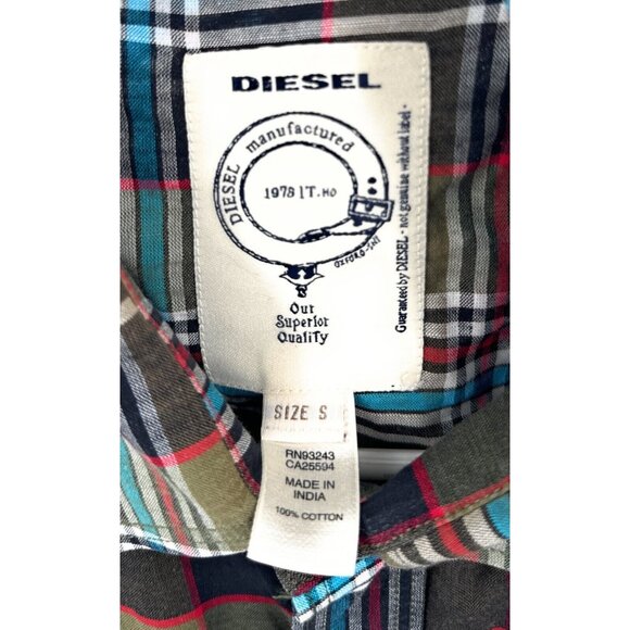 Diesel Shirt Mens Small Green Plaid Pearl Snap Western Cowboy Modern - Picture 2 of 5